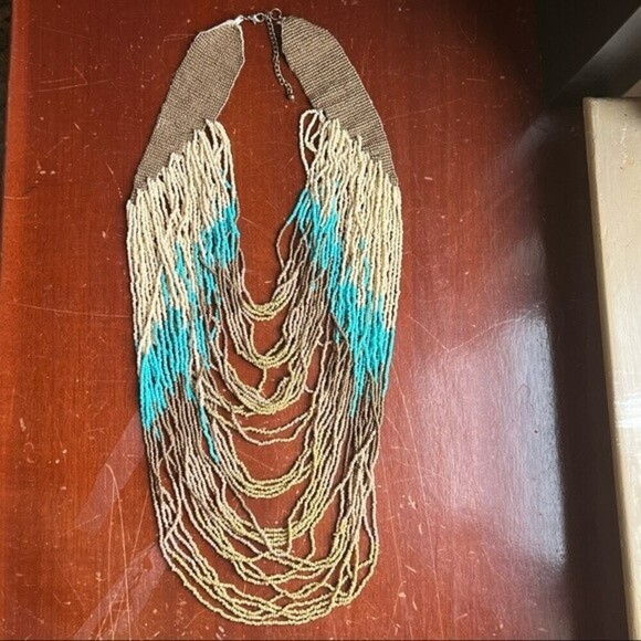 Long 34” multi-strand beaded necklace multicolor seed bead statement Bohomian - Picture 10 of 10